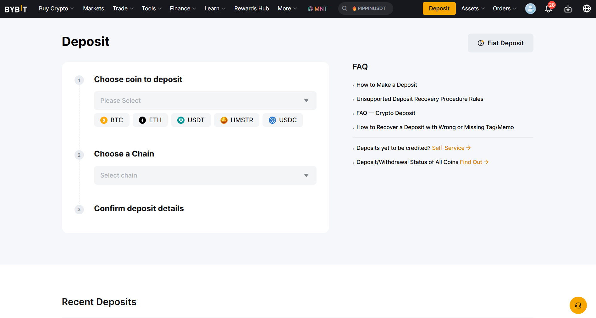 Bybit Crypto deposits