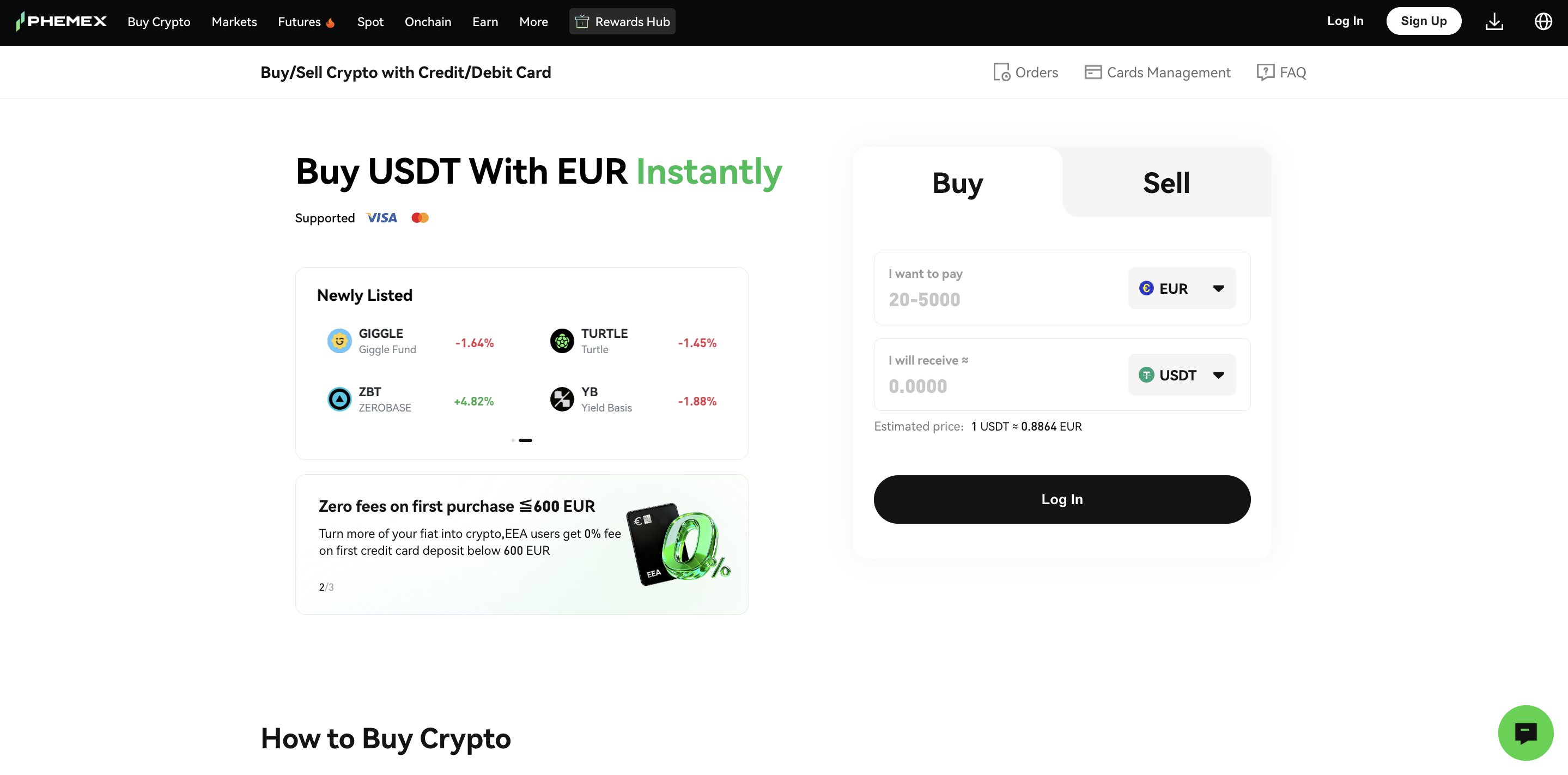 Buy / Sell Crypto With Credit and Debit Card