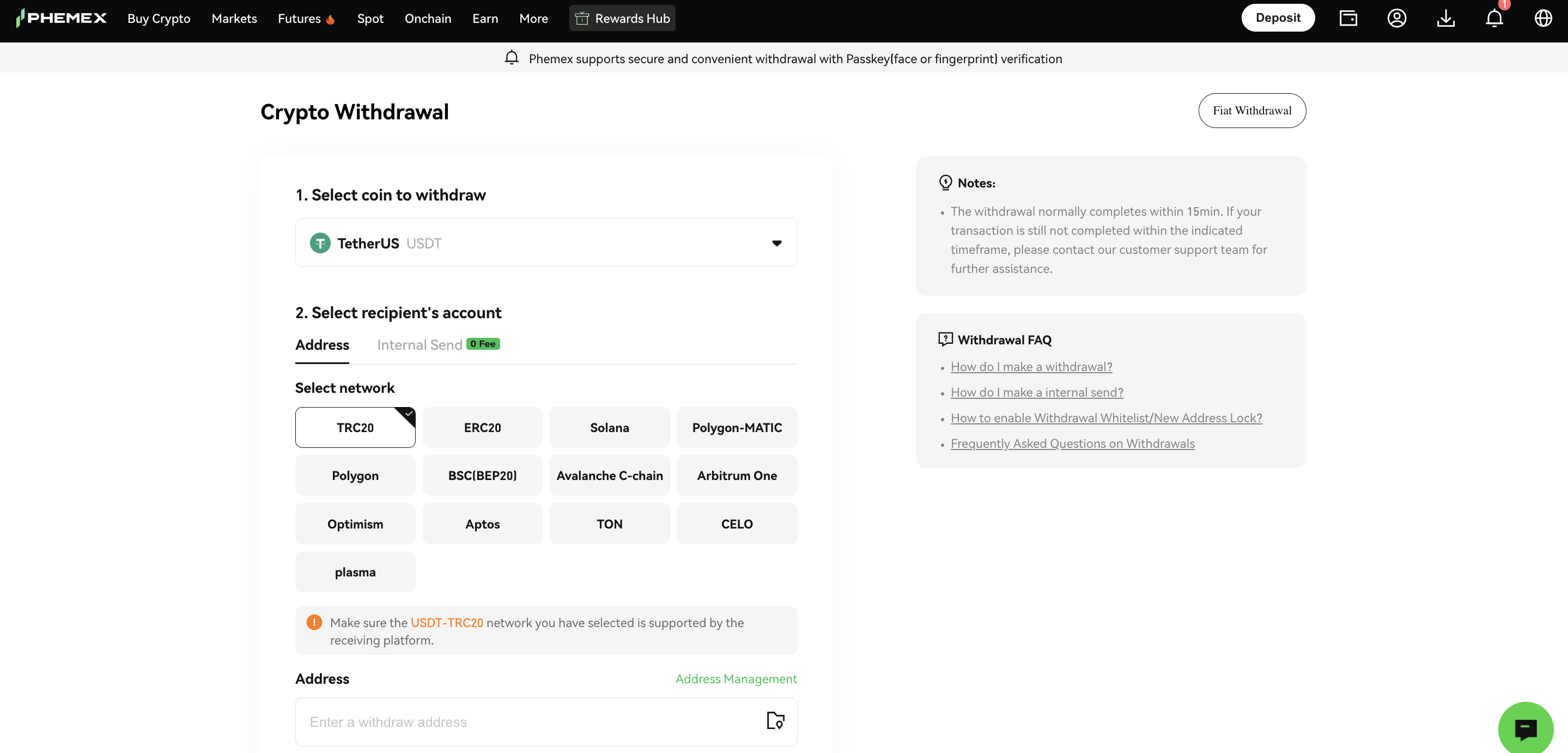 Making a Withdrawal on Phemex
