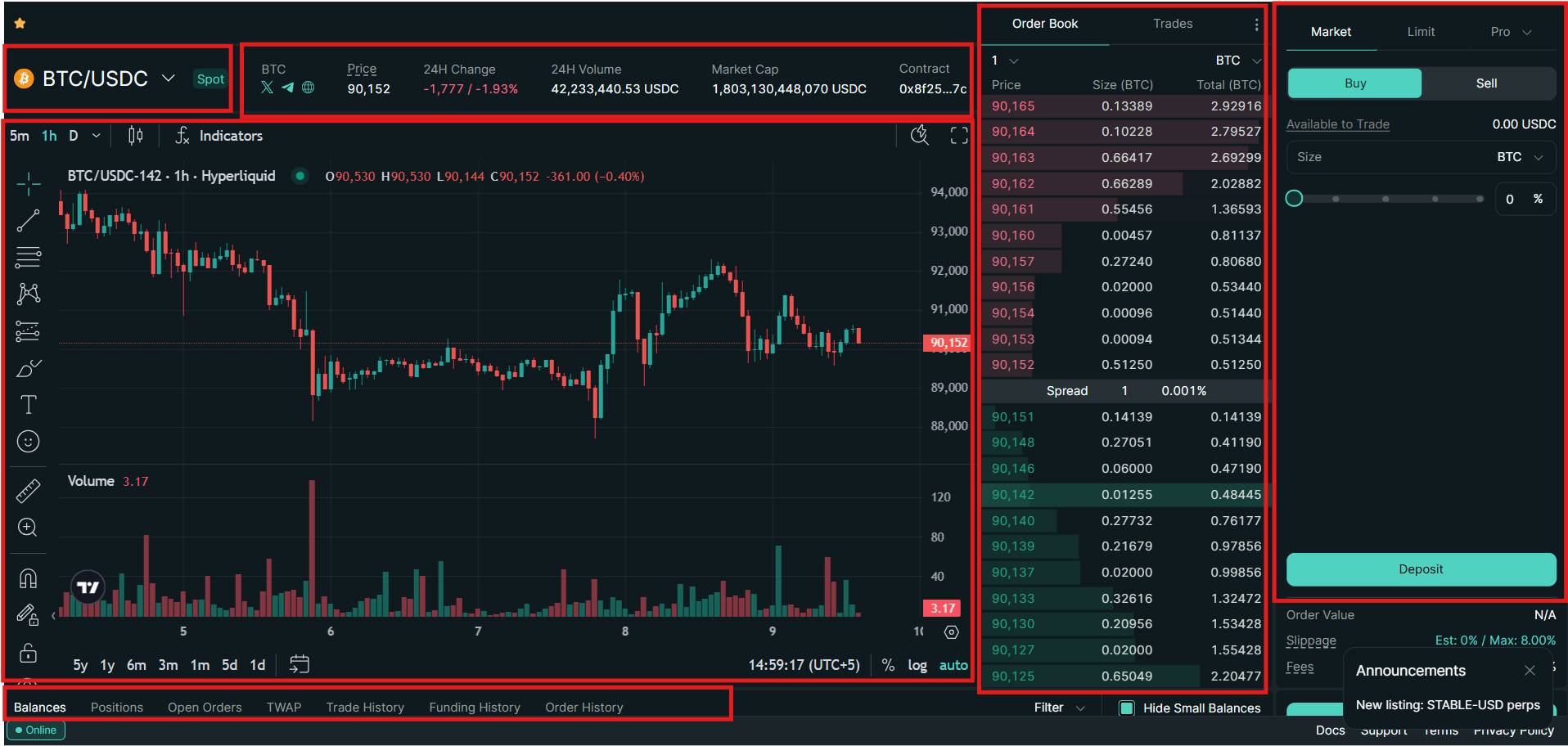 Hyperliquid Spot trading interface