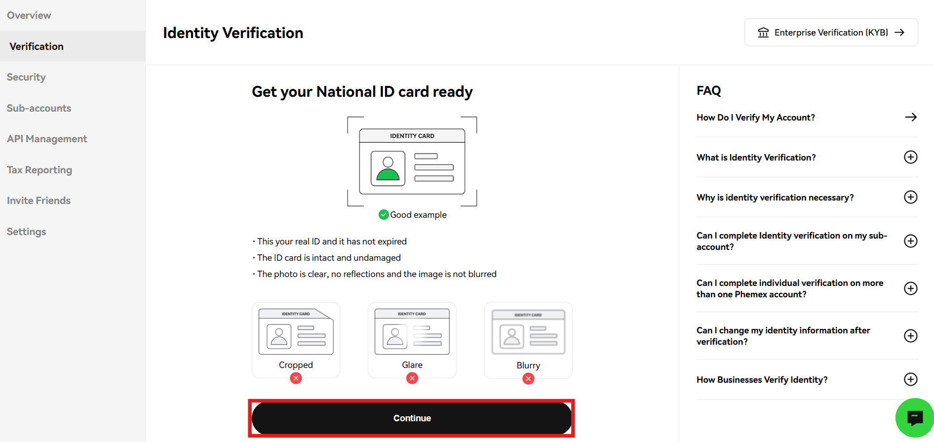 prepare Phemex KYC document 