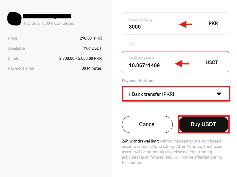 Phemex p2p trading order window