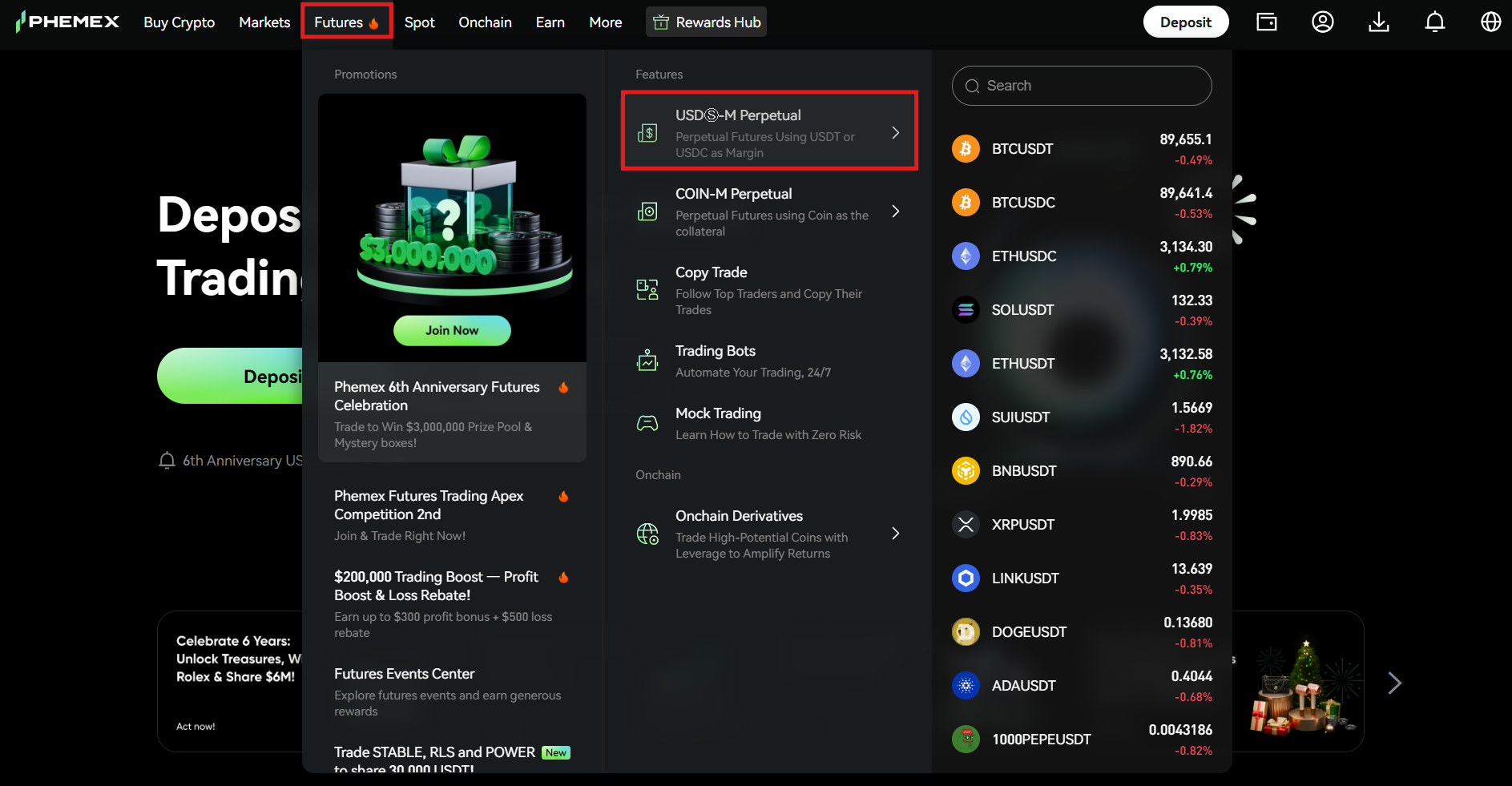 Phemex futures trading