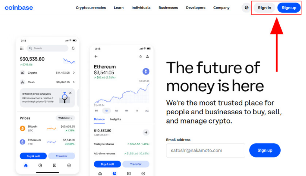 Sign up or sign in to your Coinbase account