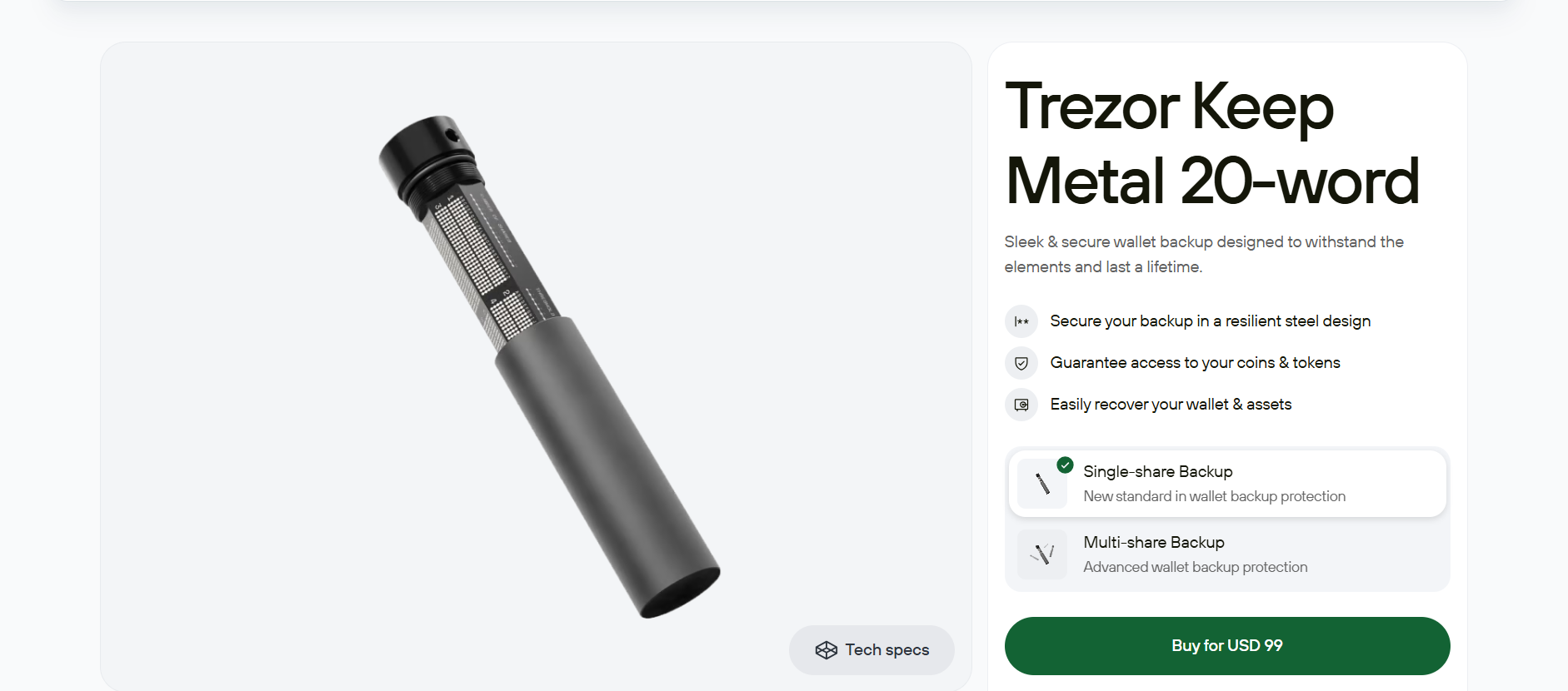 trezor keep metal 20 word review