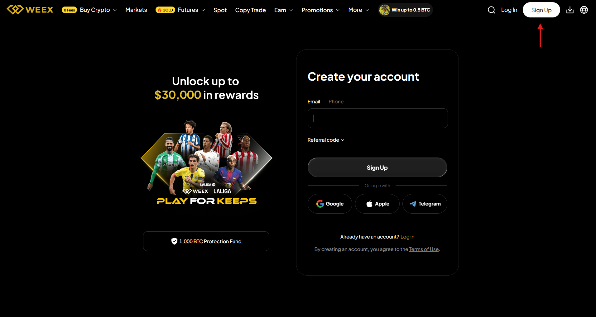 WEEX sign-up