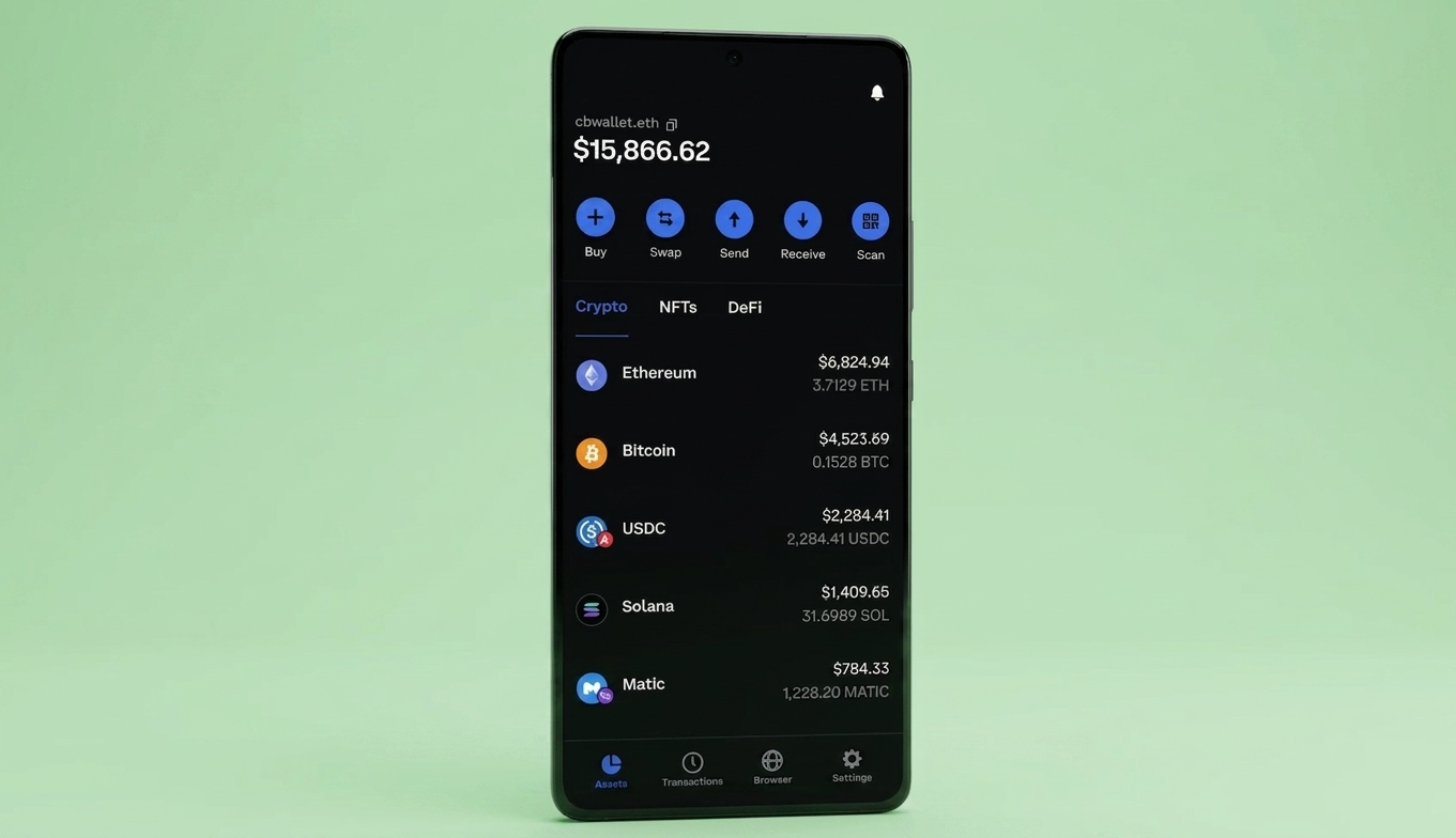 Coinbase wallet app main dashboard
