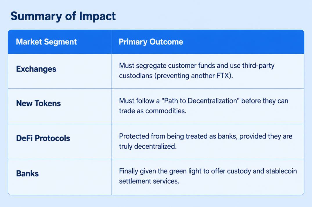 How different market segments will be impacted if the Clarity Act passes and becomes a law