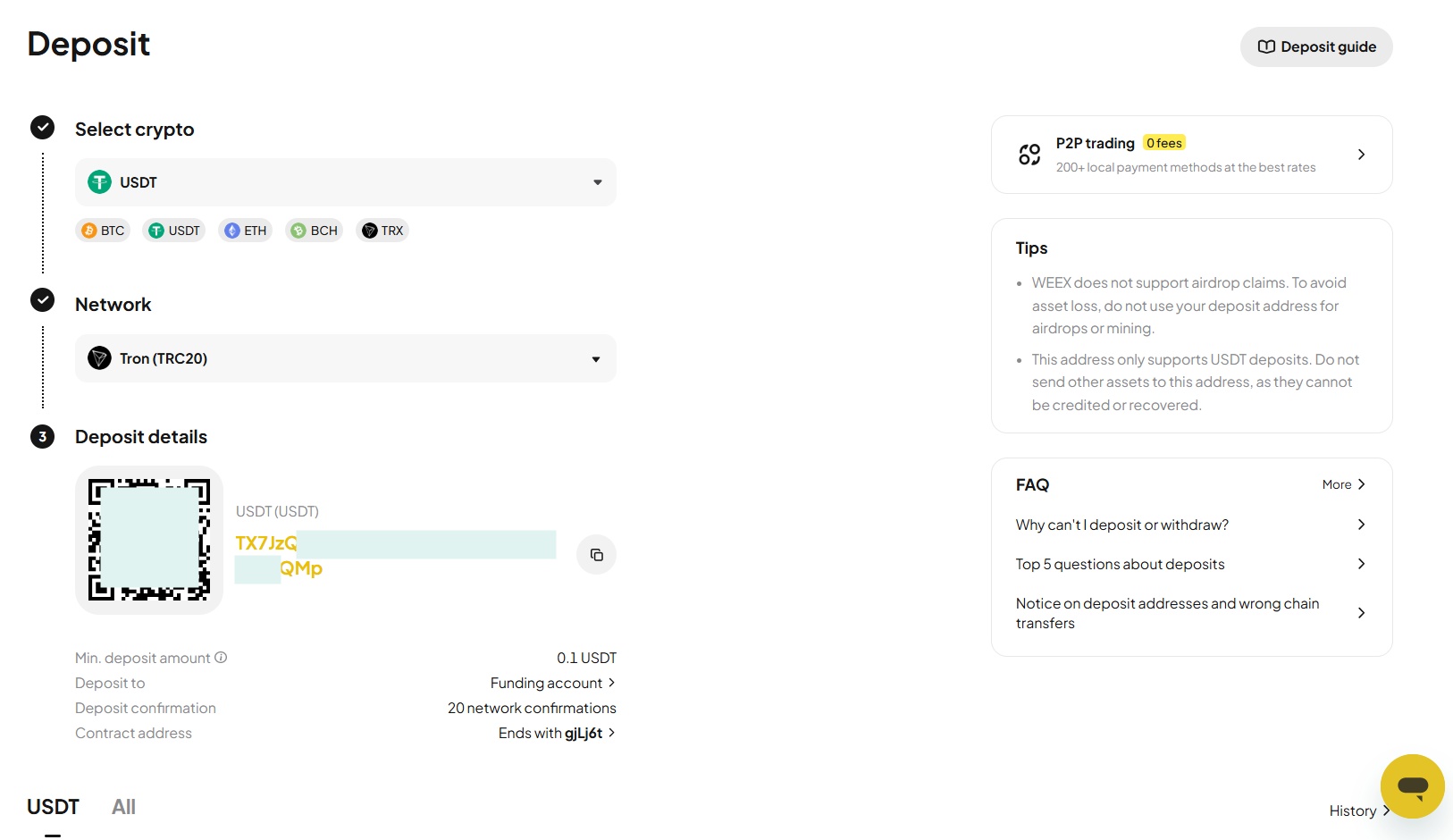 WEEX exchange deposit page