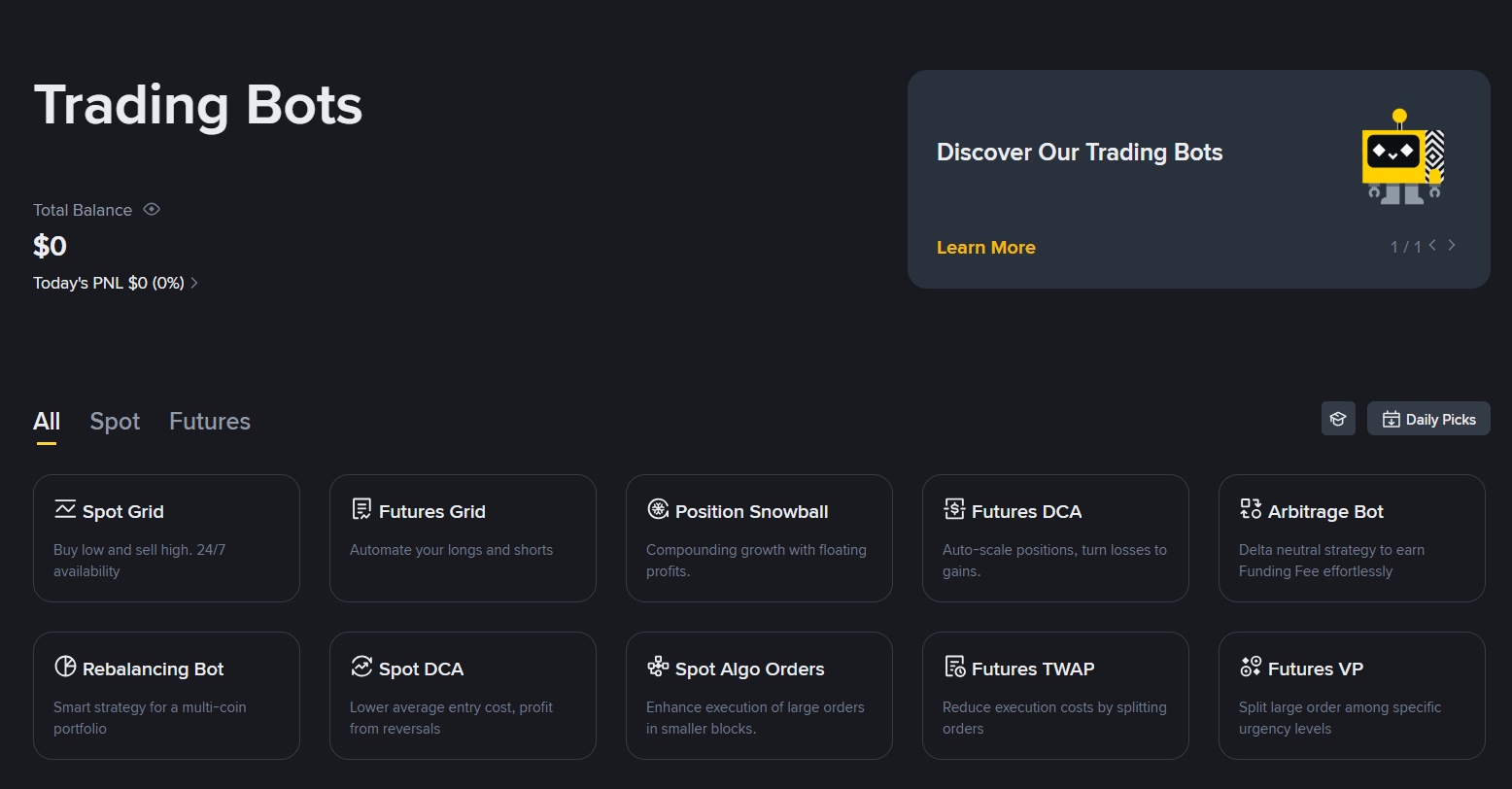Trading bots offered by Binance