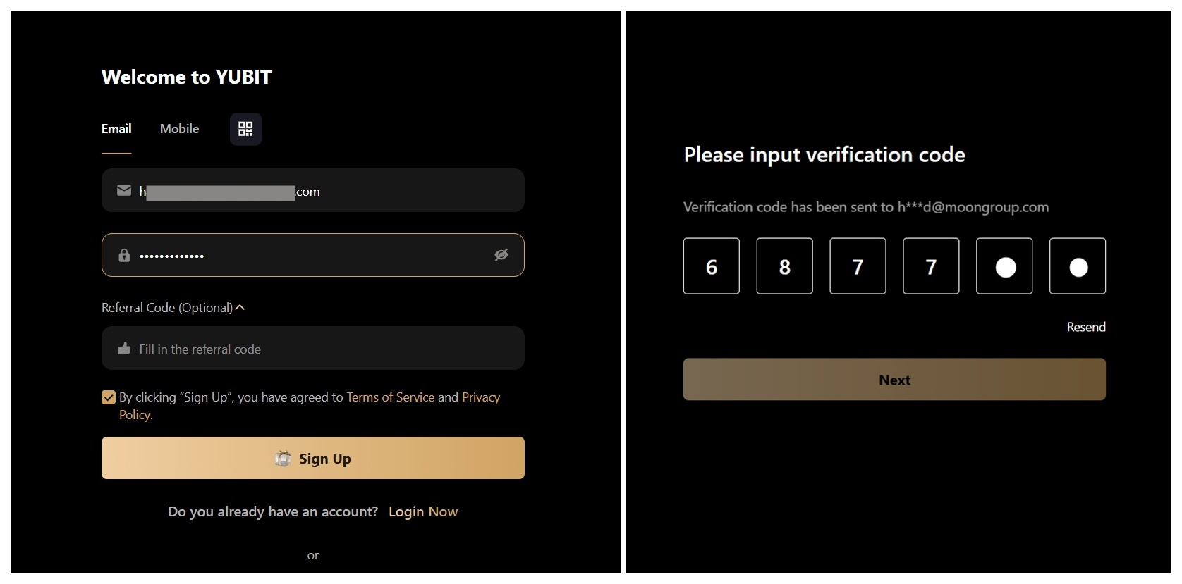 YUBIT signup process