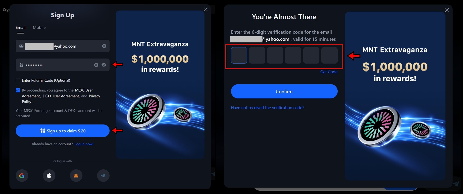 MEXC signup flow