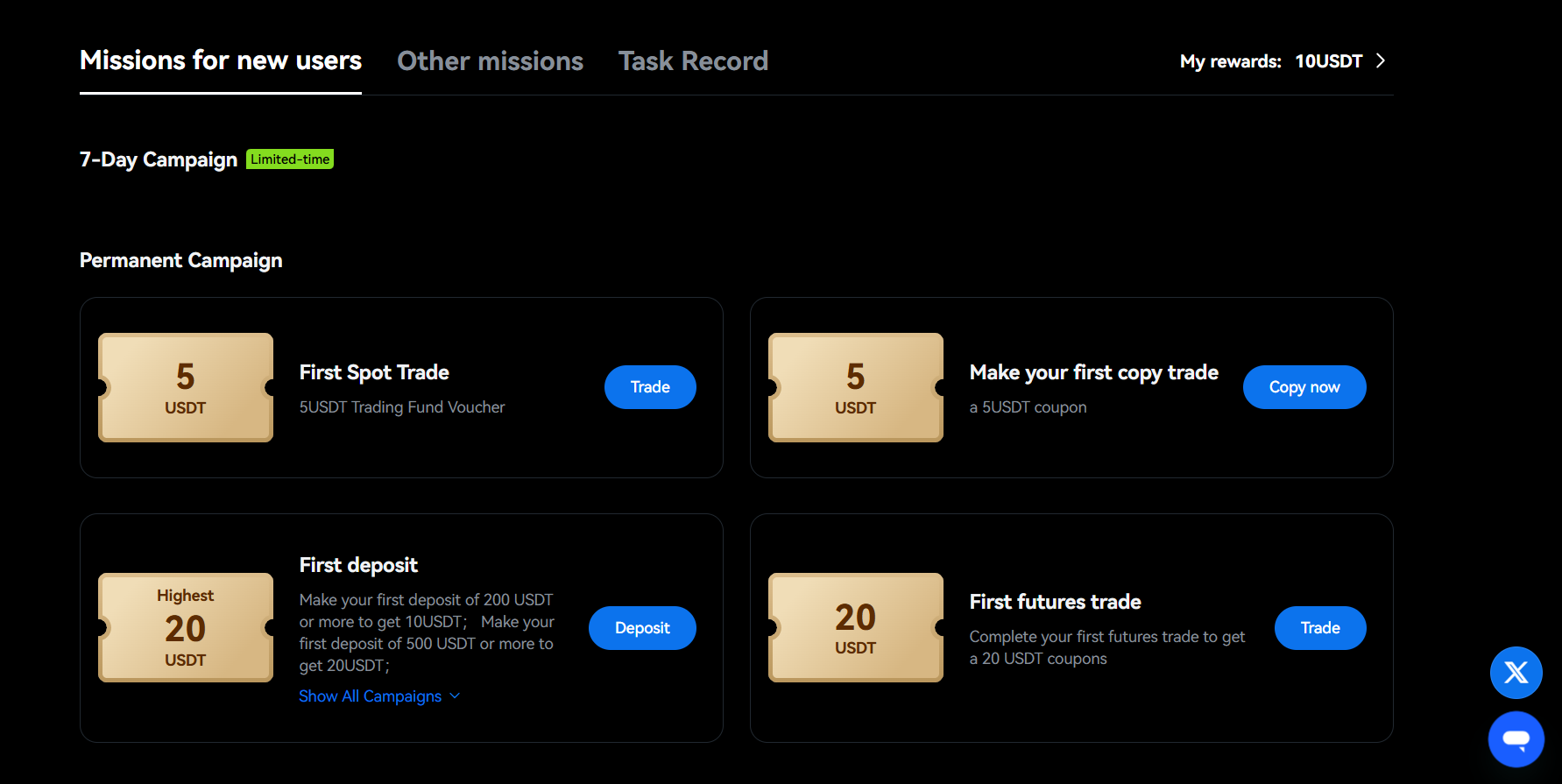 New users rewards