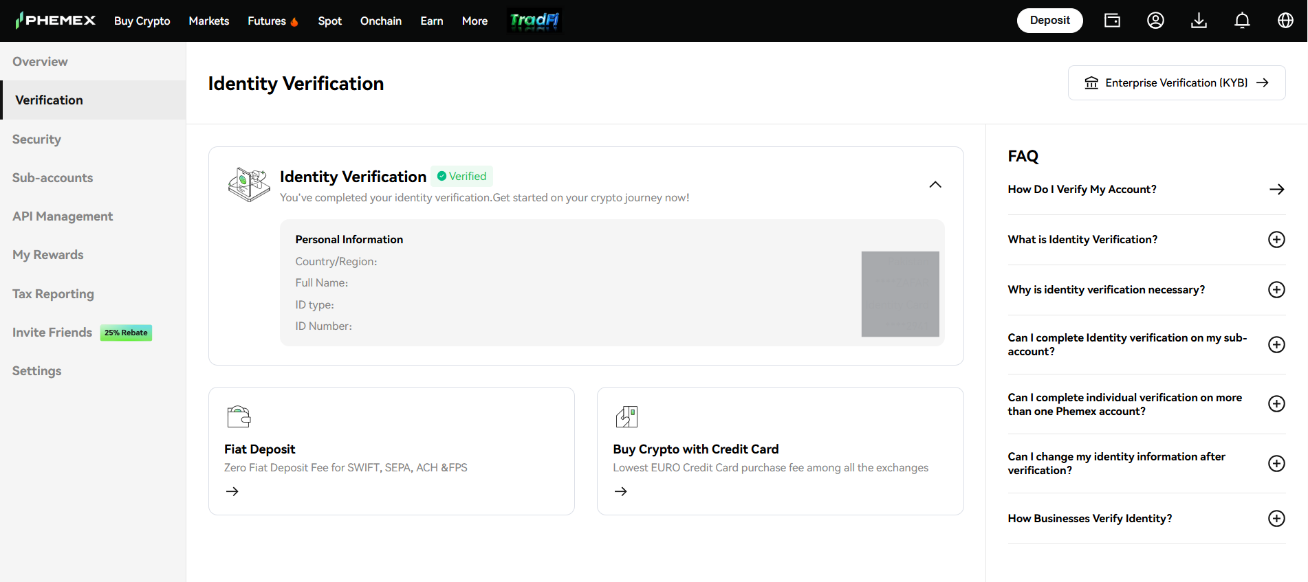 Phemex KYC verification