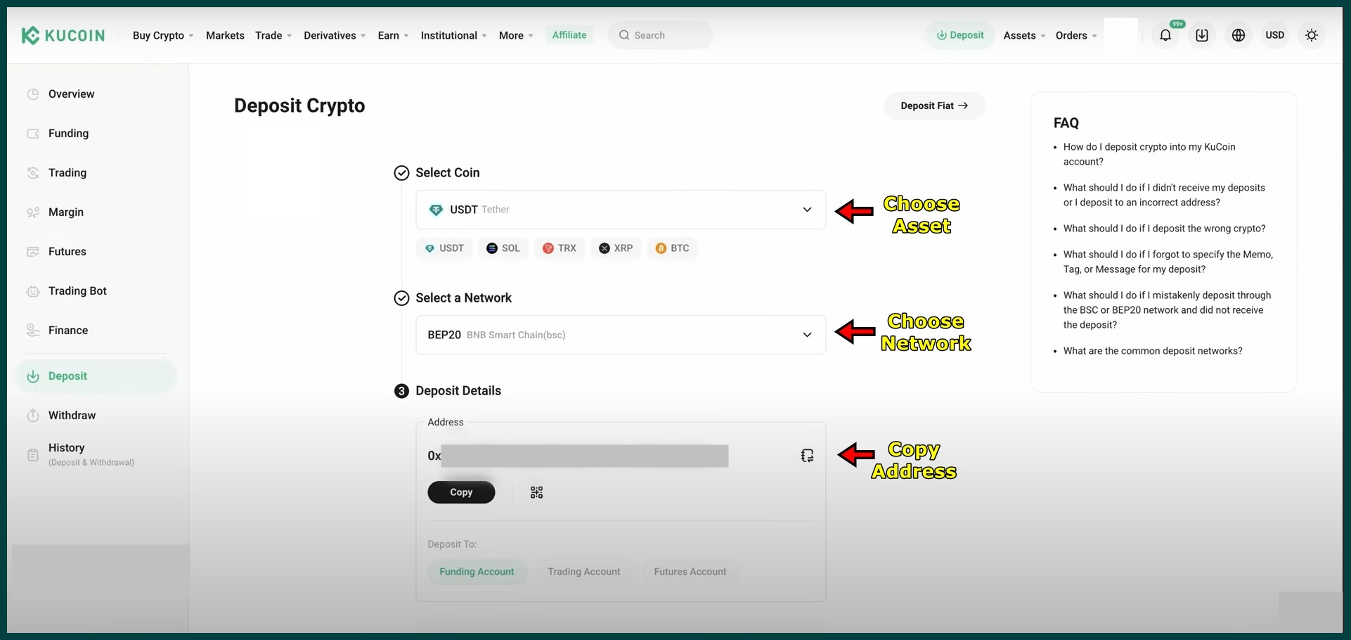 Kucoin deposit and withdrawal interface