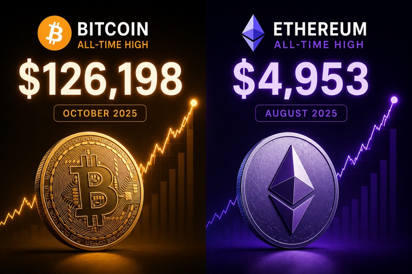 Latest all-time highs recorded for Bitcoin and Ethereum 