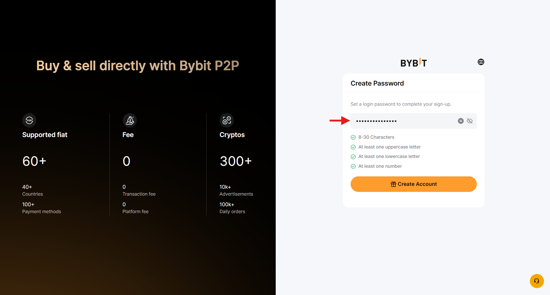 Bybit Sign up password 