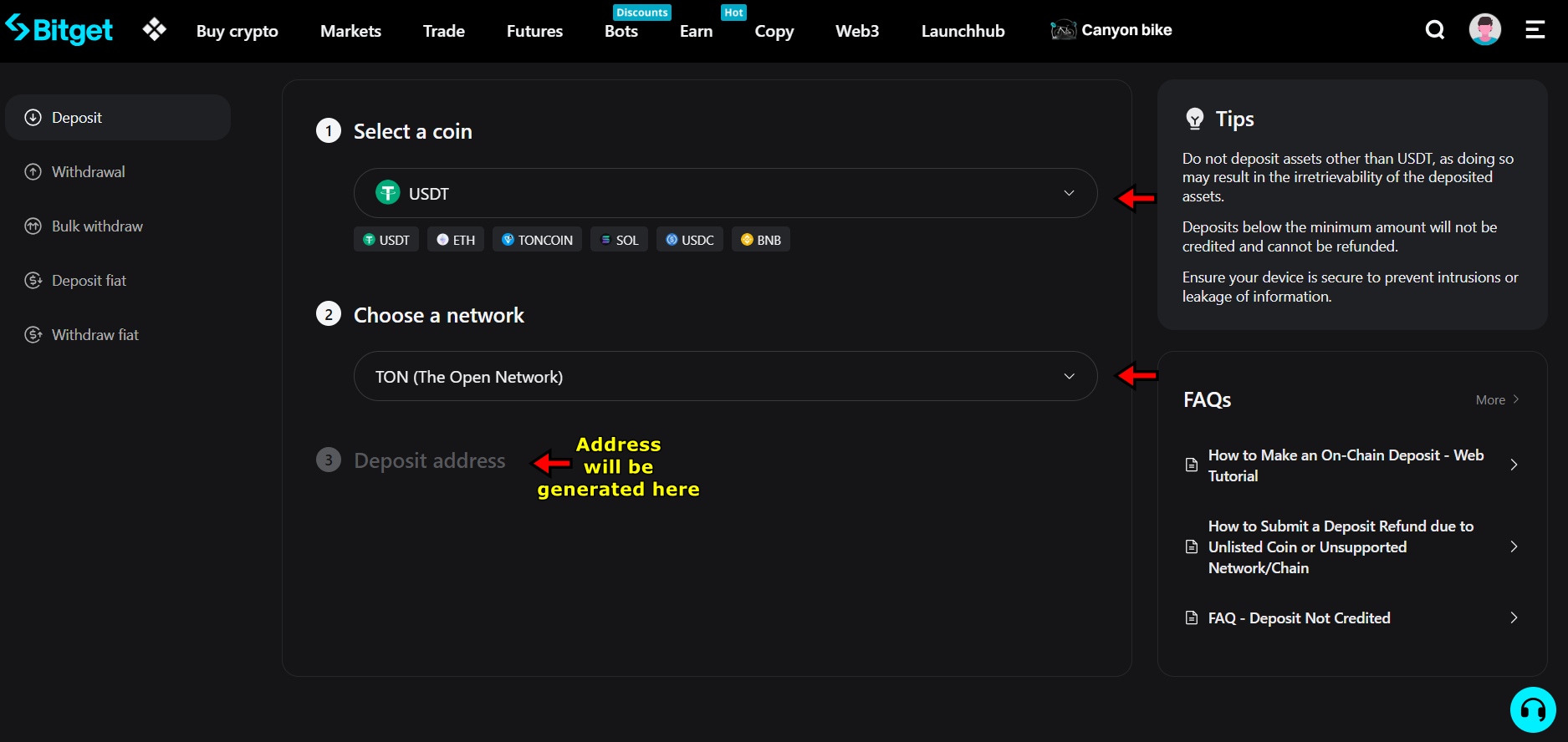 Crypto deposits on Bitget Exchange