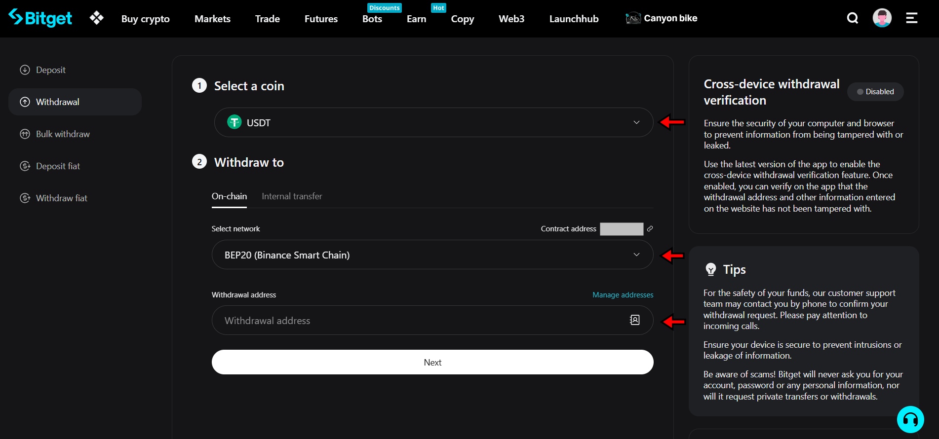 Crypto withdrawals on Bitget Exchange