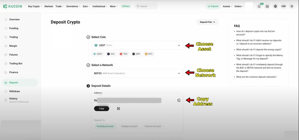KuCoin Exchange Deposits page