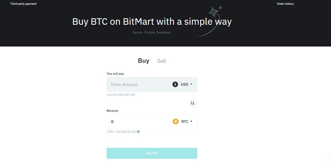 BitMart Exchange Third-Party payment page
