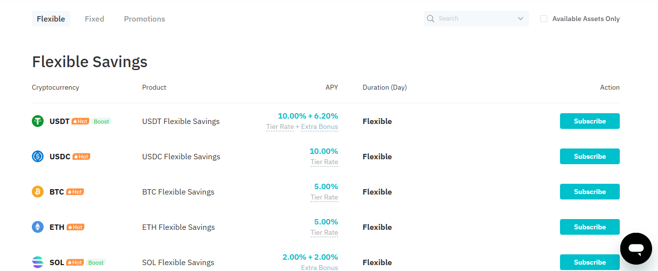 BitMart Flexible savings page