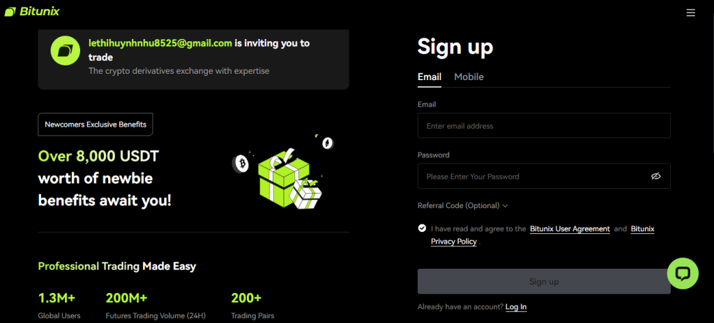 Bitunix Exchange sign-up