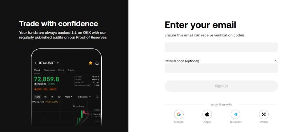 OKX exchange Sign-up page