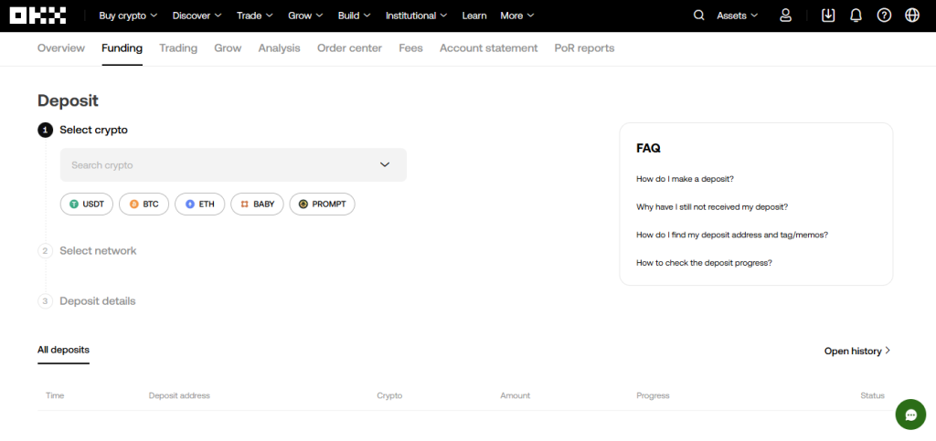 OKX Exchange deposit page