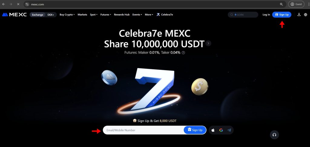 MEXC homepage