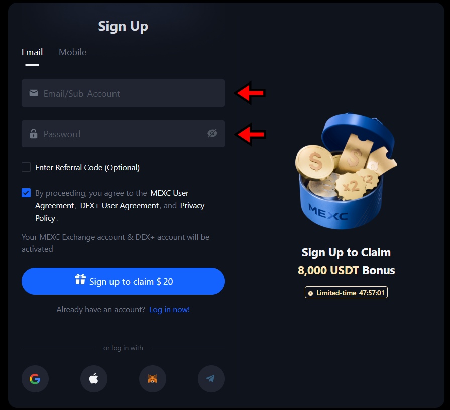 MEXC Sign-up page
