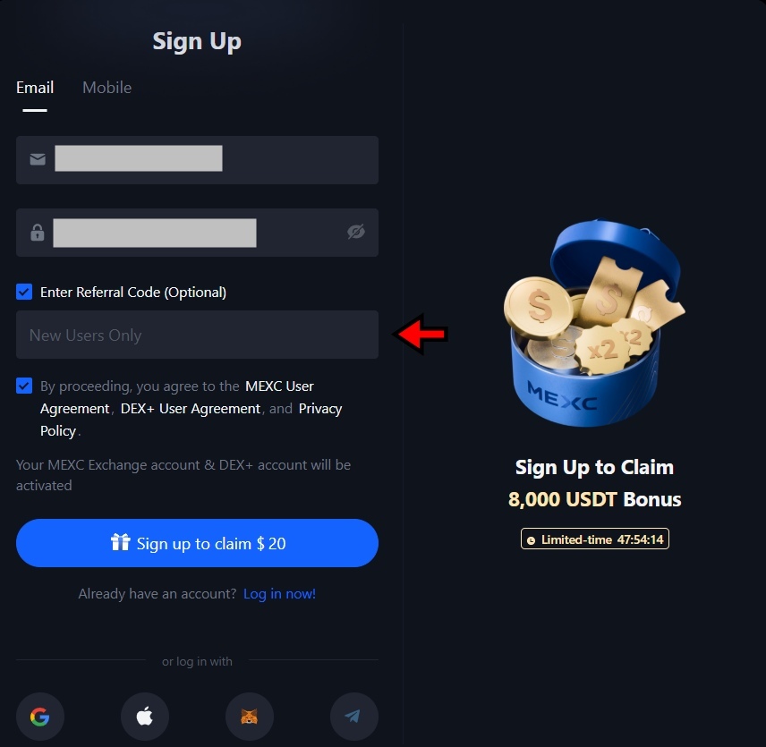 Enter Referral code (optional)