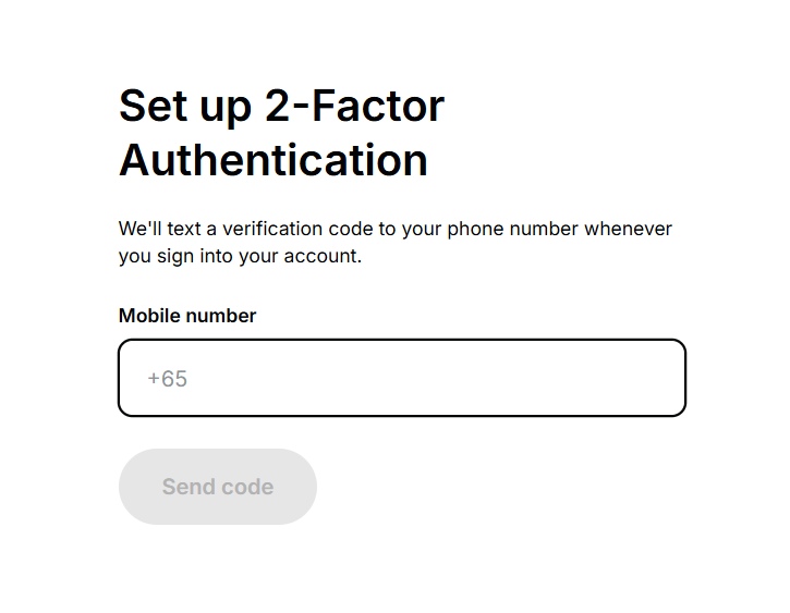 Enter a valid phone number on Gemini Exchange
