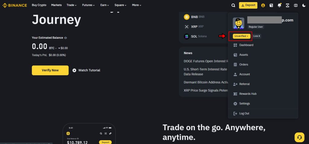 Binance exchange homepage