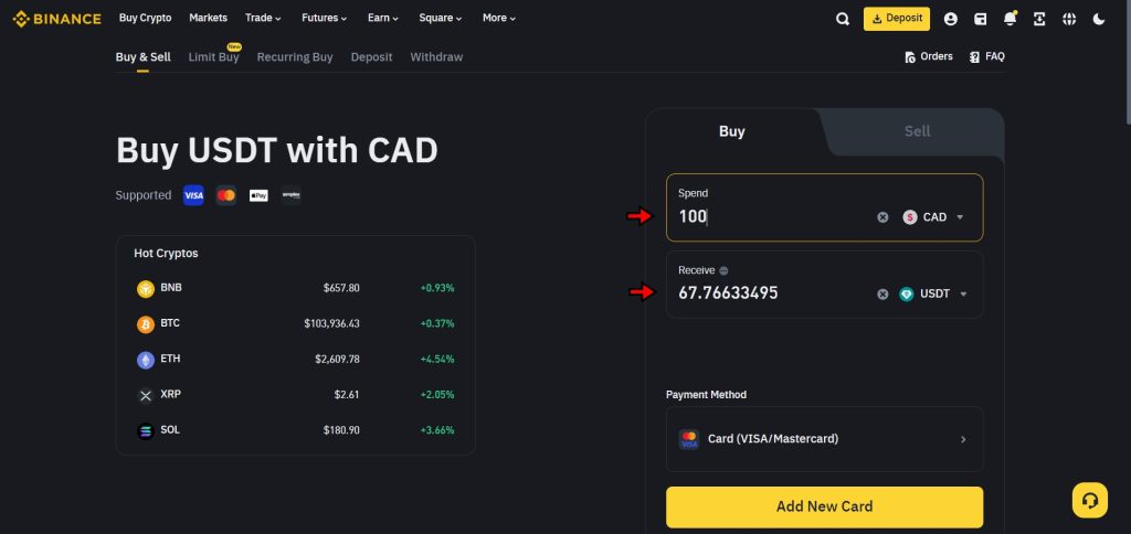 Select cryptocurrency to purchase