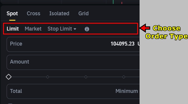Order types on the Binance spot market