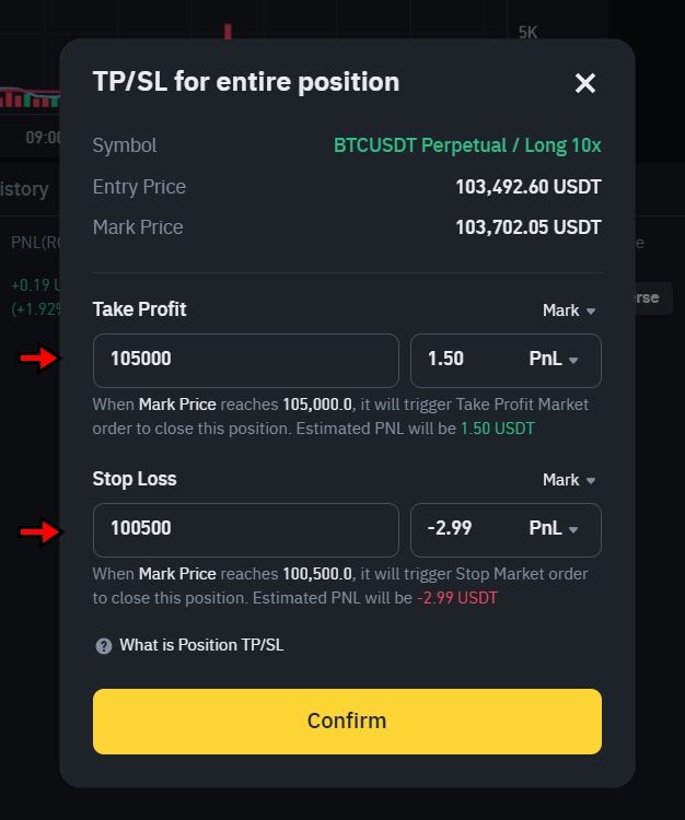 Set TP/SL for your trade