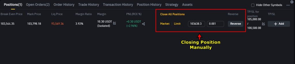 Closing position manually