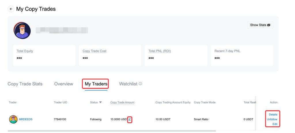 Copy trading dashboard