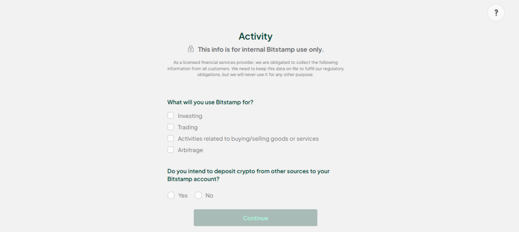 Bitstamp review: KYC activity page