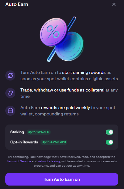 Kraken review: auto earn page