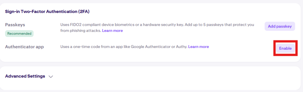 Kraken review: two-factor authentication page