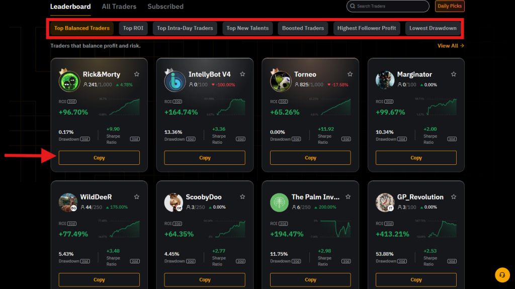 Bybit copy trading page