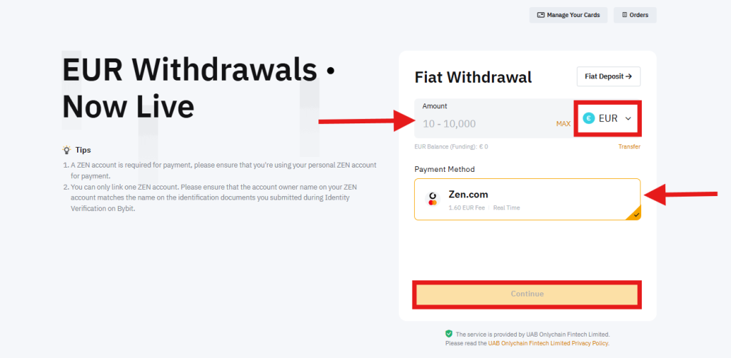 Bybit fiat withdrawal page
