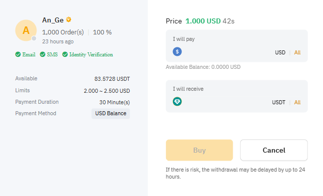 Bybit P2P order page 