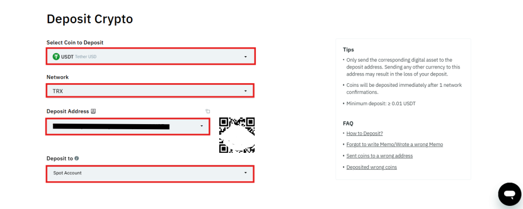 BitMart crypto deposit page
