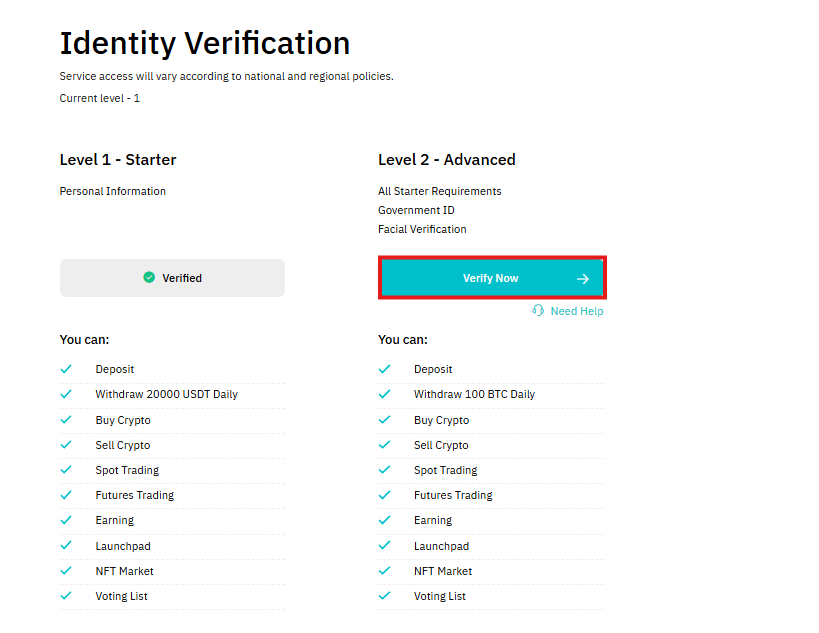 BitMart identity verification page