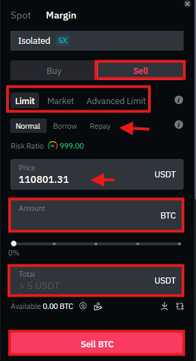 BitMart margin trading order panel