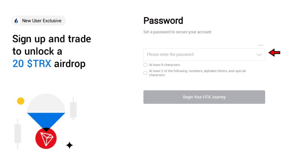 HTX exchange tutorial: Create a password