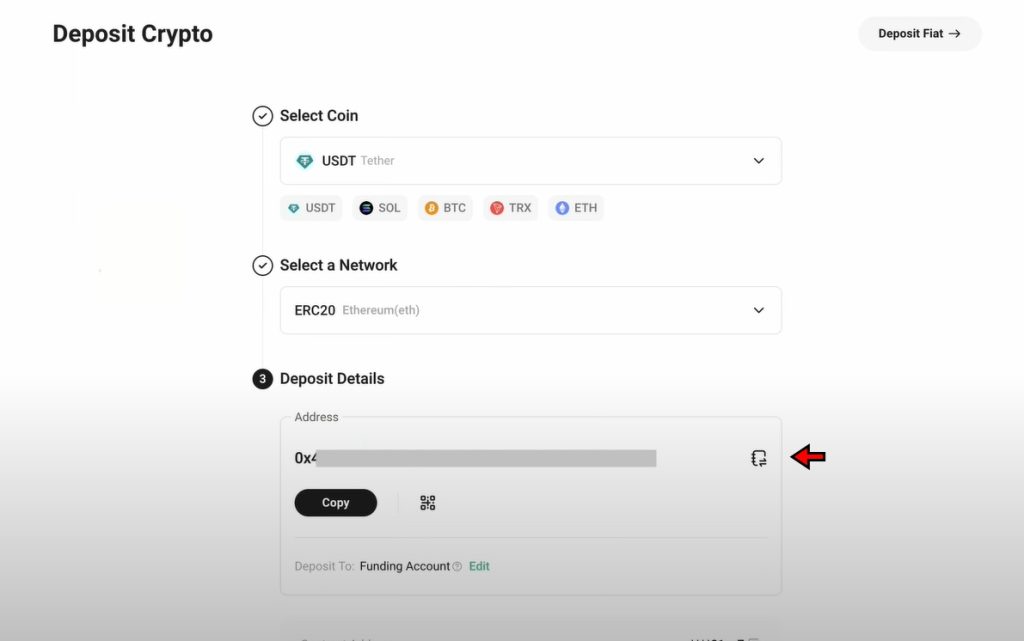 KuCoin Deposit Tutorial: Copy wallet address